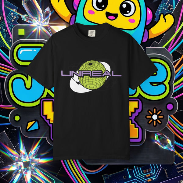 Unreal Retro Globe T‑Shirt — Neon Space Logo Graphic Tee