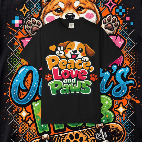 Peace, Love and Paws T-Shirt — Cute Dog Paw Graphic Tee