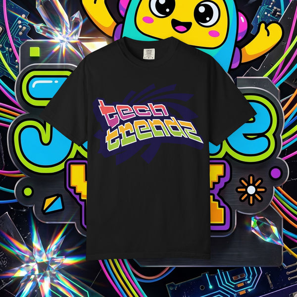 Tech Trendz Graphic T-Shirt — Retro Neon Gaming Logo Tee